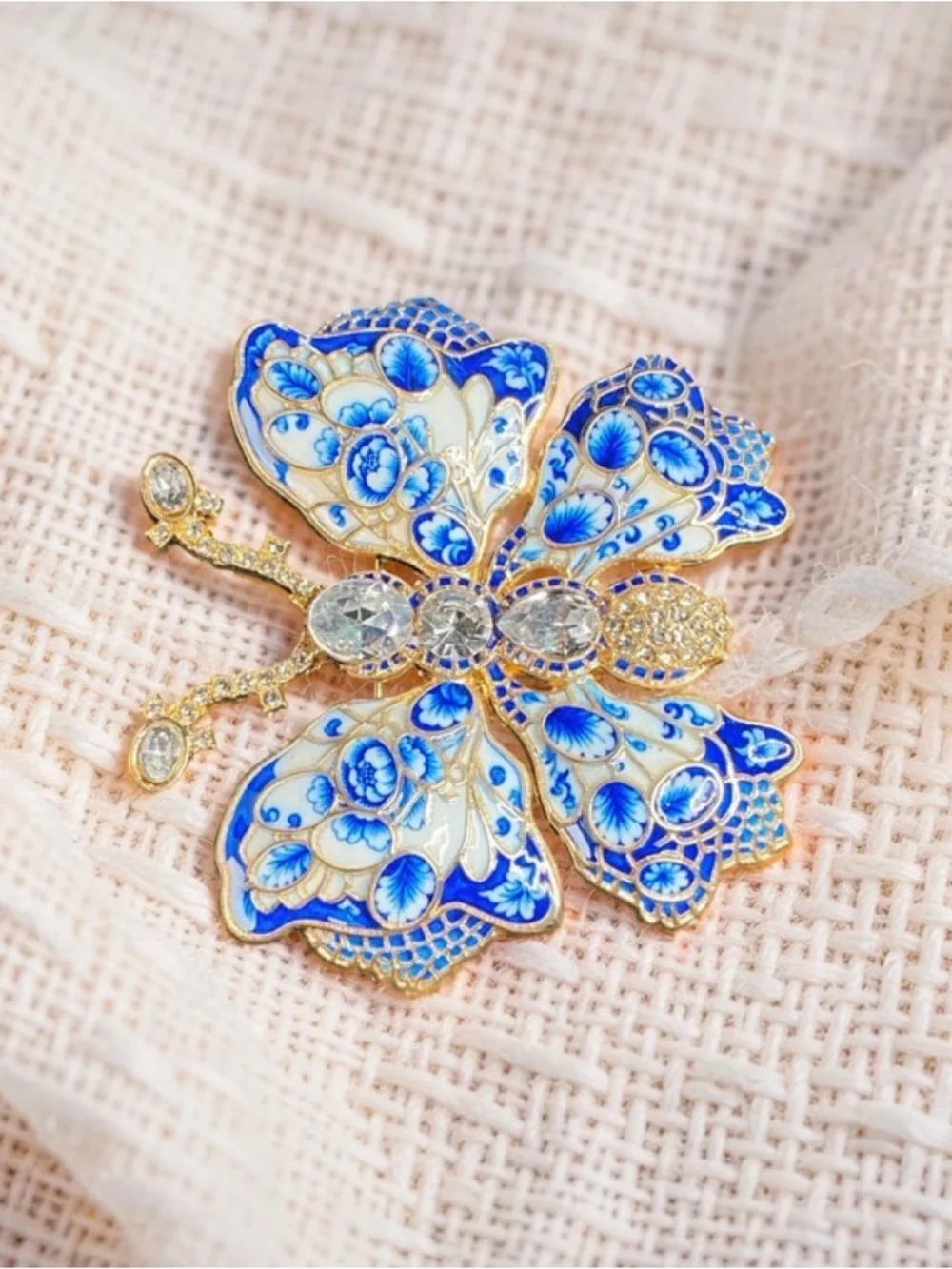 Large Blue and White Enamel Butterfly Brooch - Elegant Women's Jewelry #836